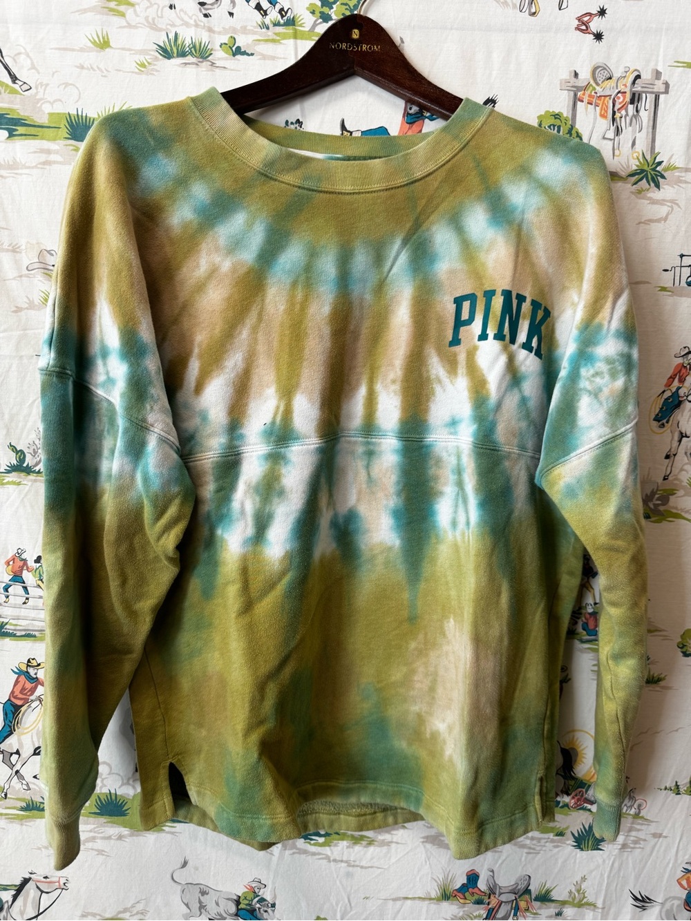 PINK Victoria's Secret Tie-Dye Green & Teal Crewneck Sweatshirt size medium
